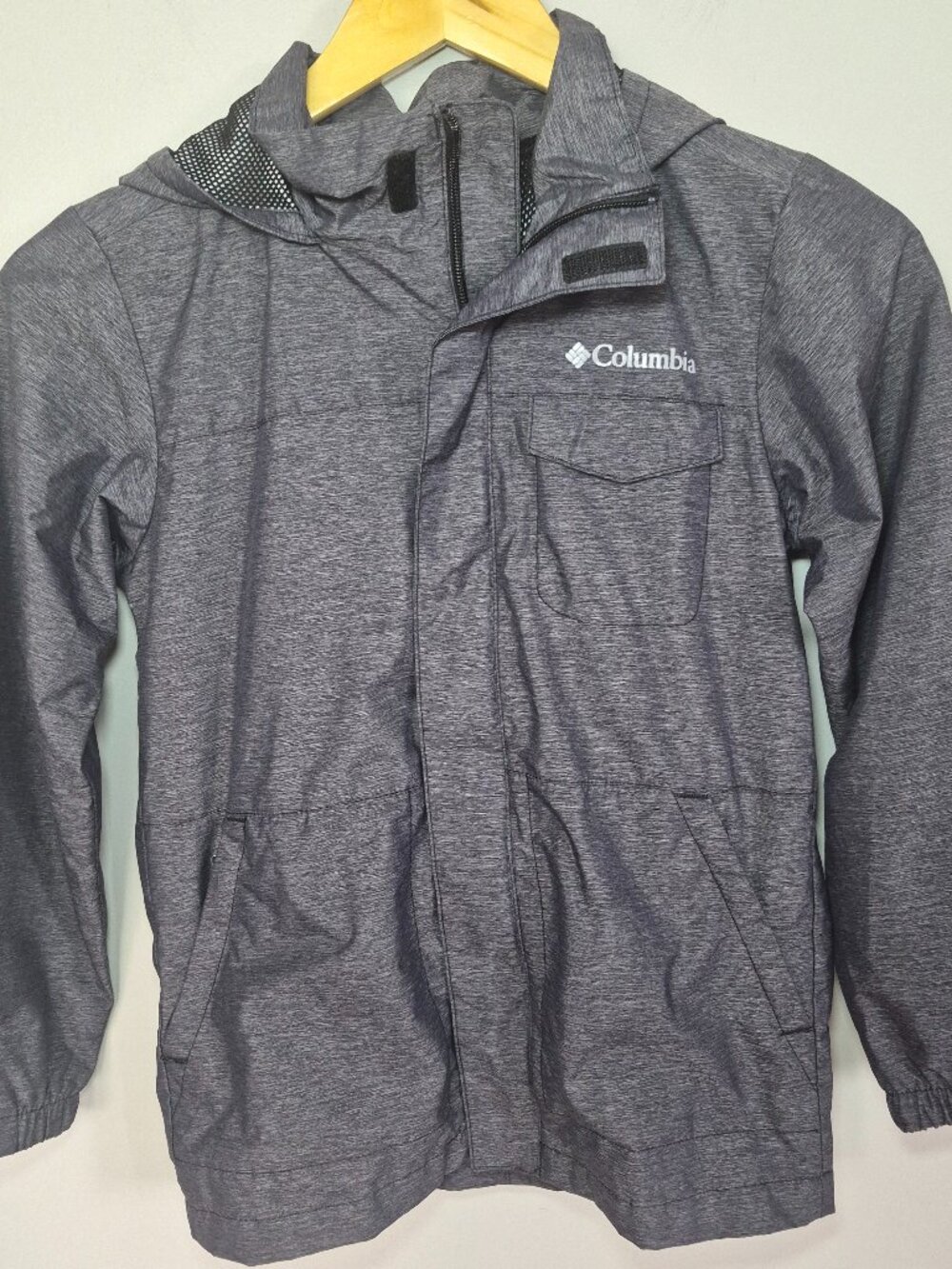Columbia Kids Small Grey Hooded Windbreaker Jacket Mesh Lined